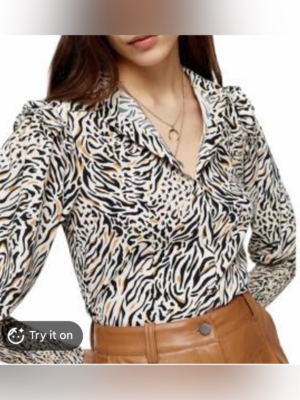 TopShop Button Up Animal Print Blouse XS